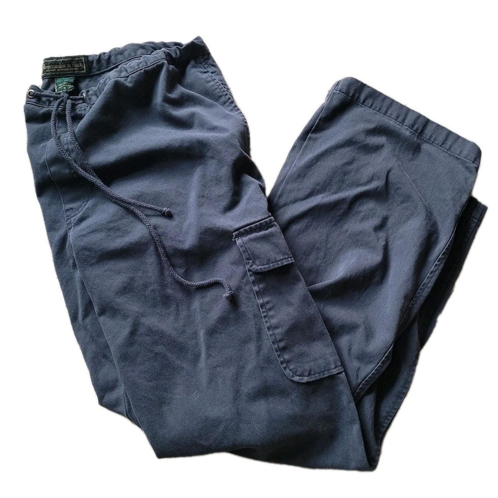 Rare Vintage Abercrombie & Fitch Y2K Cargo Pant Baggy Wide Leg Navy Faded Medium